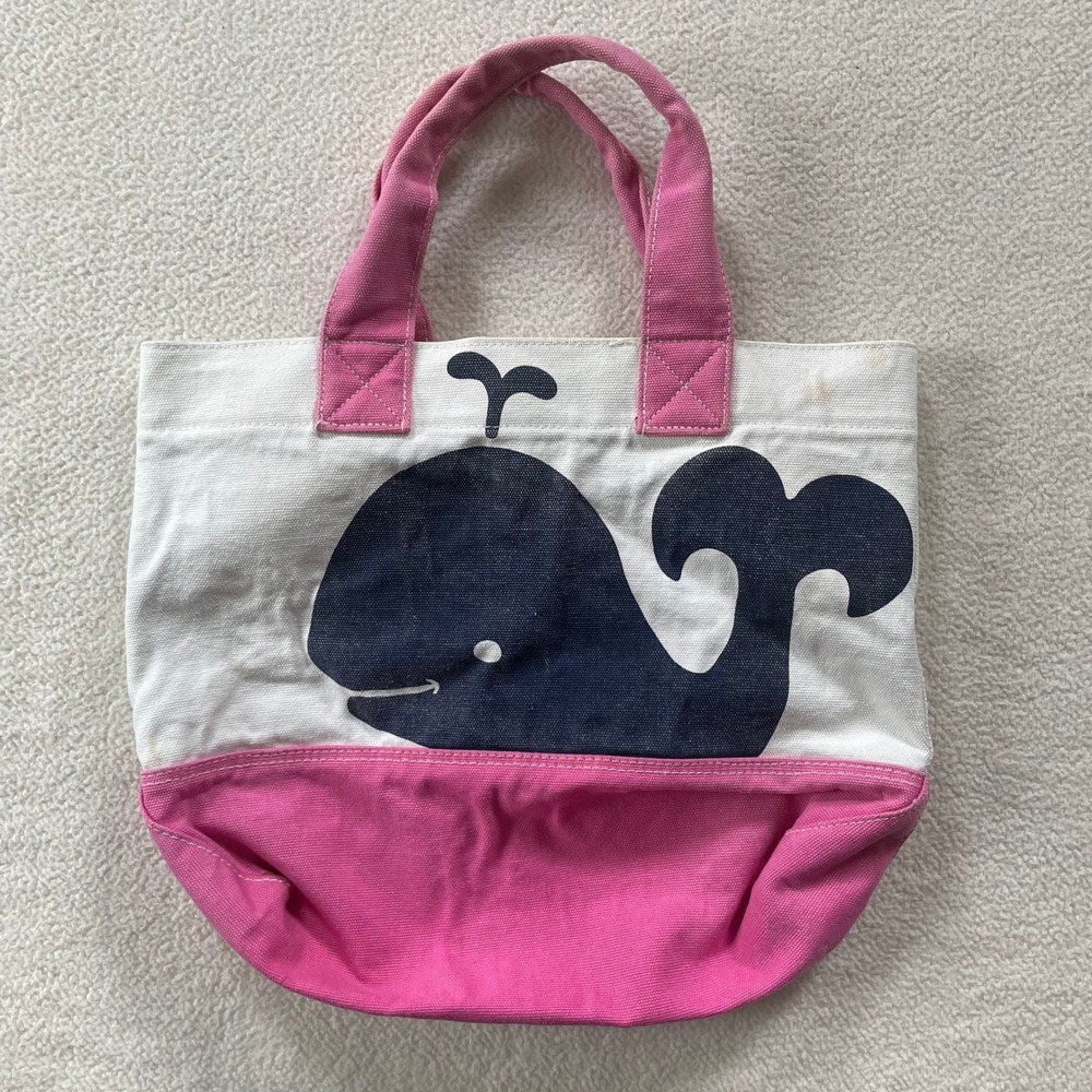 Pottery Barn Kids Whale Canvas Tote Bag Kids Small Pink White Blue Nautical‎
